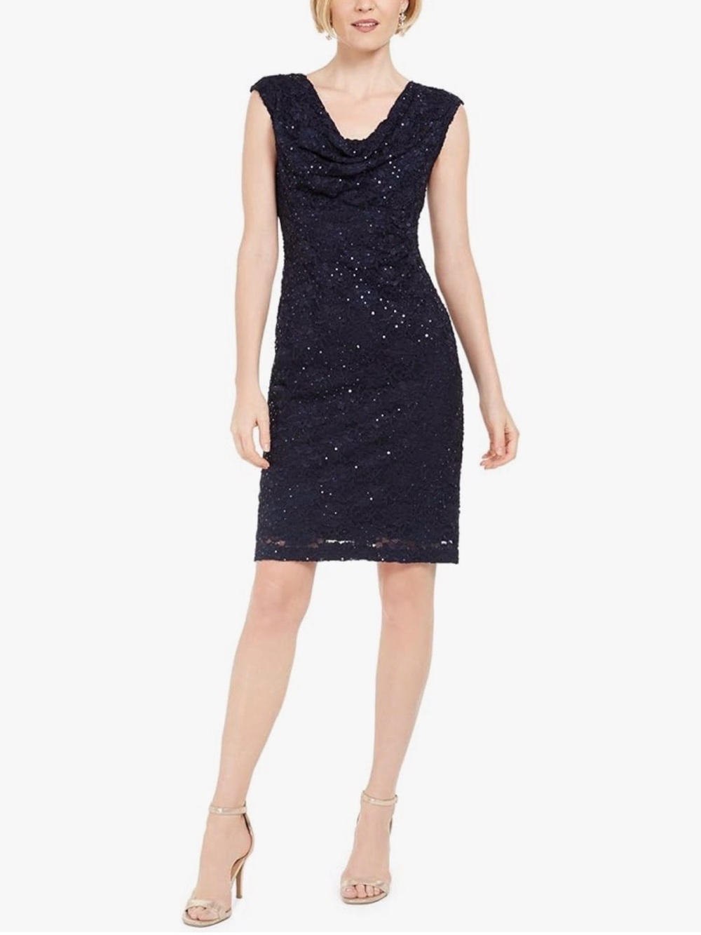 Lauren Ralph Lauren Navy Lace Sequin Sheath Midi Dress - Picture 9 of 10